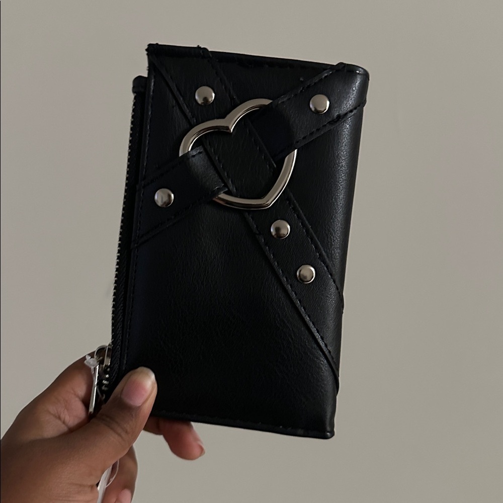 Black Wallet with Silver Heart Detail